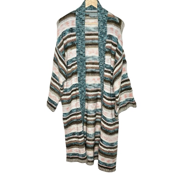 Anthropologie Sweaters - Anthropologie Duster Cardigan Womens One Size Striped Boho Indie Slouchy Earthy